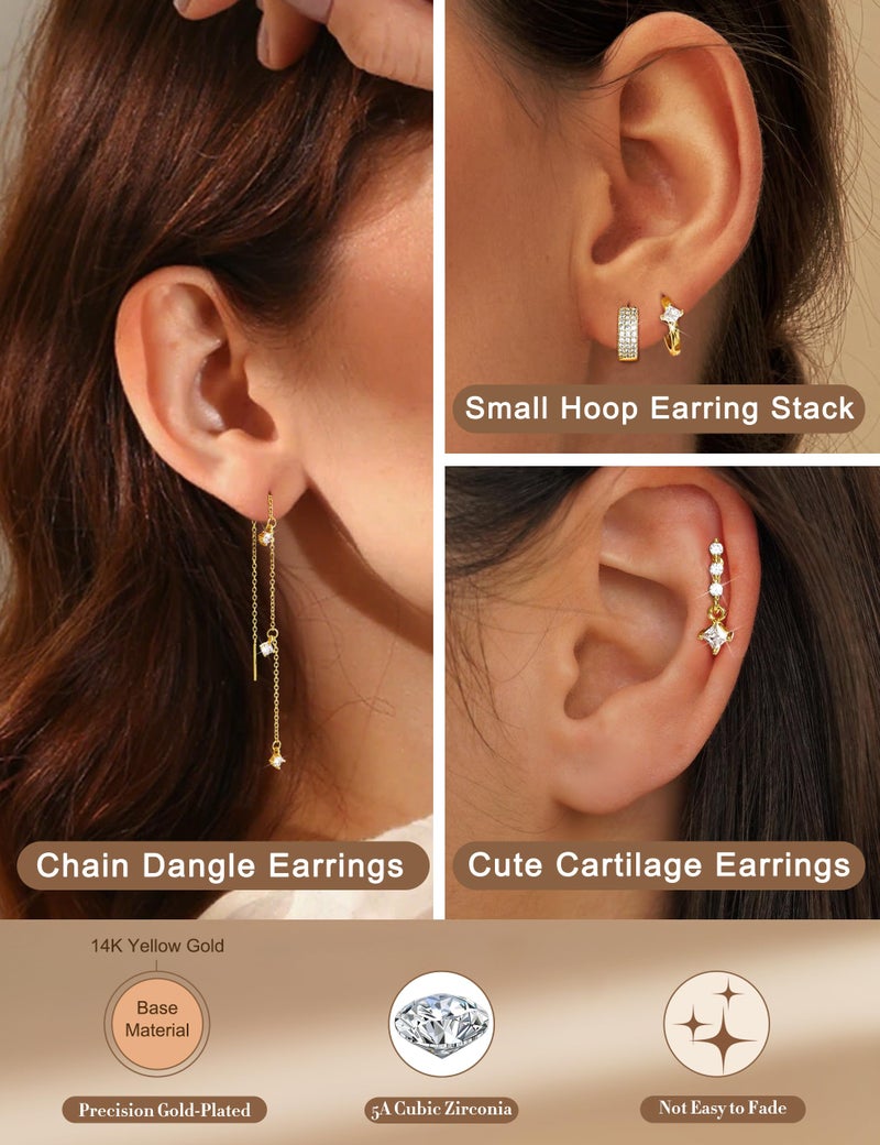 LOYALLOOK Silver Plated Earrings for Women Hypoallergenic - Surgical Stainless Steel Stud Hoop Earring Stacks Cute Ear Cuff Chain Cartilage Earring Sets for Multiple Piercing Trendy Jewelry - Image 3