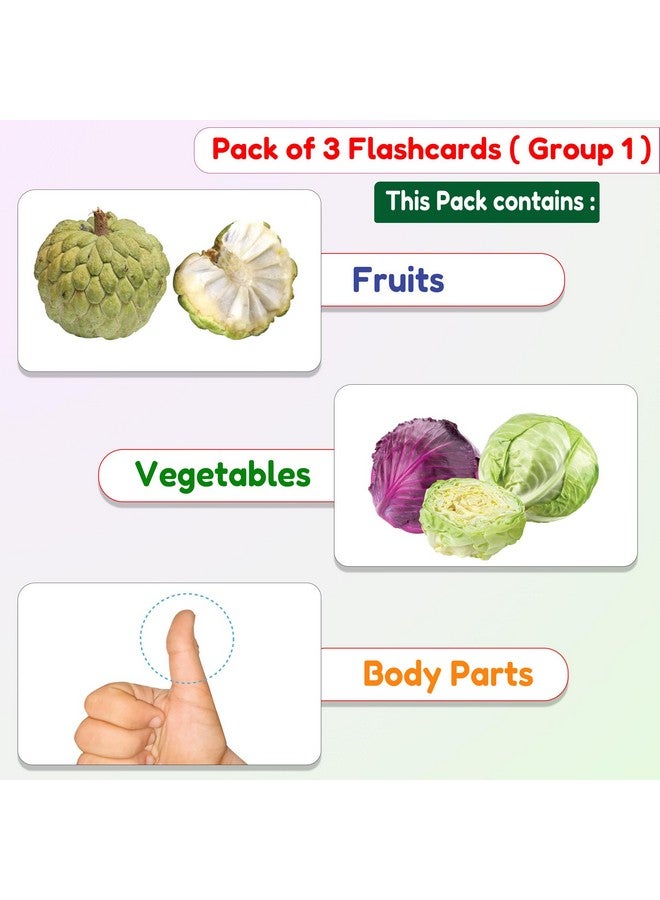 Hungry Brain My First Pack of 3A Flash Cards for Toddlers, 72 Cards - 144 Sides, Fruits, Vegetables, Body Parts, Montessori, Educational, Kindergarten, Preschool Learning Activities, Gifts, Kids, 1-4 Years Babies  - Image 2
