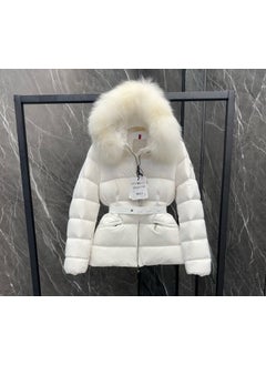 Generic 90% Goose Down Imported Fox Fur Waist-Fitted Womens Down Jacket Coat Long Sleeves Feather Down For Women Fashion Outwear White white collar 