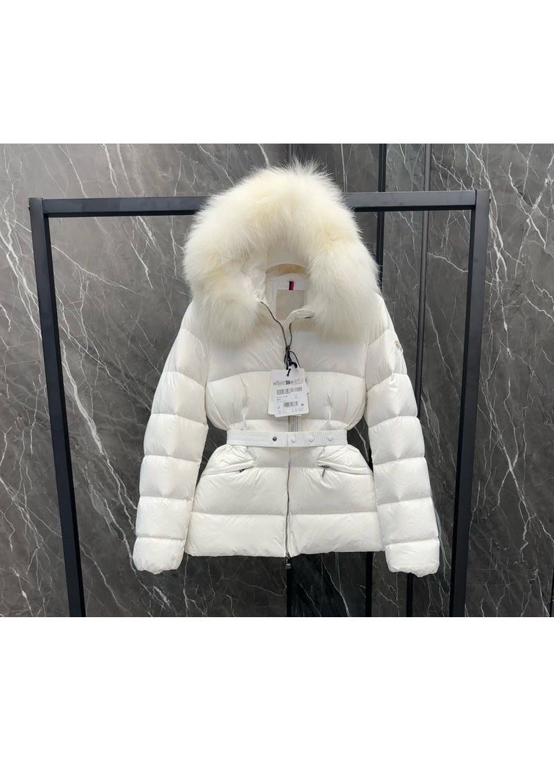 Generic - 90% Goose Down Imported Fox Fur Waist-Fitted Womens Down Jacket Coat Long Sleeves Feather Down For Women Fashion Outwear White white collar - Image 1