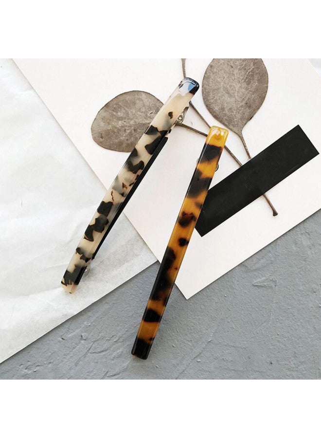 DonLeeving Luckycivia 2 Pack Hair Barrette, Long and Thin Handmade Celluloid Onyx Hair Clip, Elegant Automatic Hair Clip, Barrette Ponytail Holders for Women/Girls - 4 Inches - Image 1