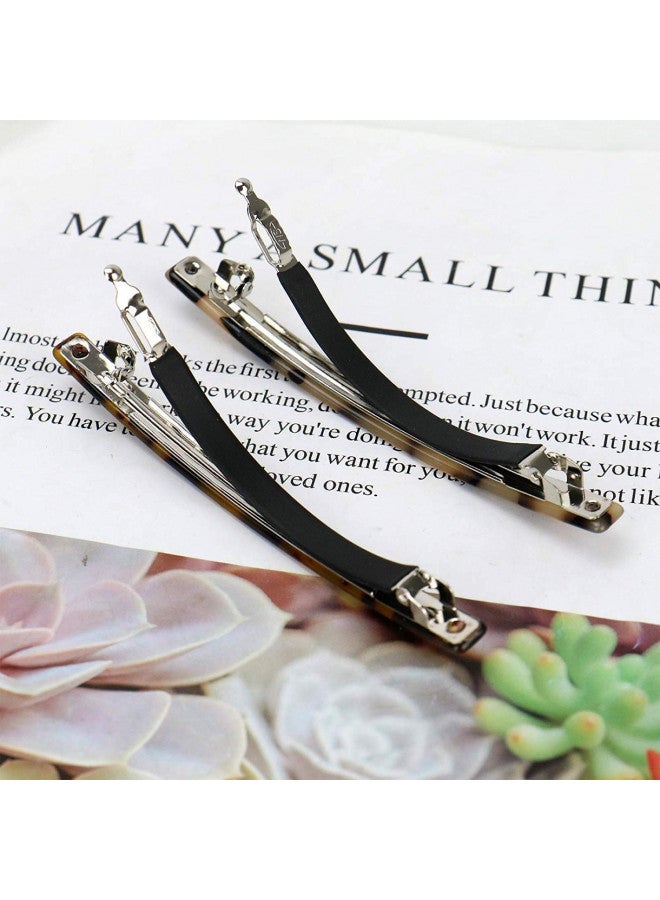 DonLeeving Luckycivia 2 Pack Hair Barrette, Long and Thin Handmade Celluloid Onyx Hair Clip, Elegant Automatic Hair Clip, Barrette Ponytail Holders for Women/Girls - 4 Inches - Image 3