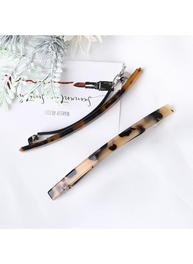 DonLeeving Luckycivia 2 Pack Hair Barrette, Long and Thin Handmade Celluloid Onyx Hair Clip, Elegant Automatic Hair Clip, Barrette Ponytail Holders for Women/Girls - 4 Inches - Image 2