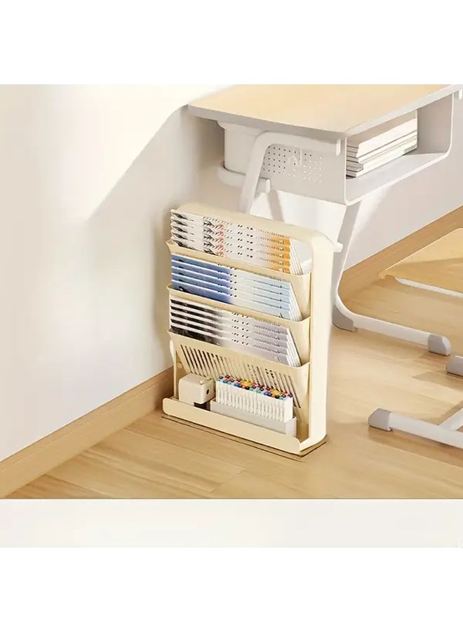 3 Tier Cream White Mobile Storage Cabinet With Casters Space Saving Bookcase Organizer - Image 1