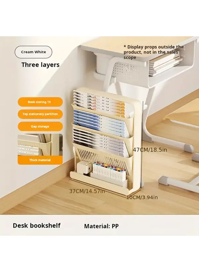 3 Tier Cream White Mobile Storage Cabinet With Casters Space Saving Bookcase Organizer - Image 3