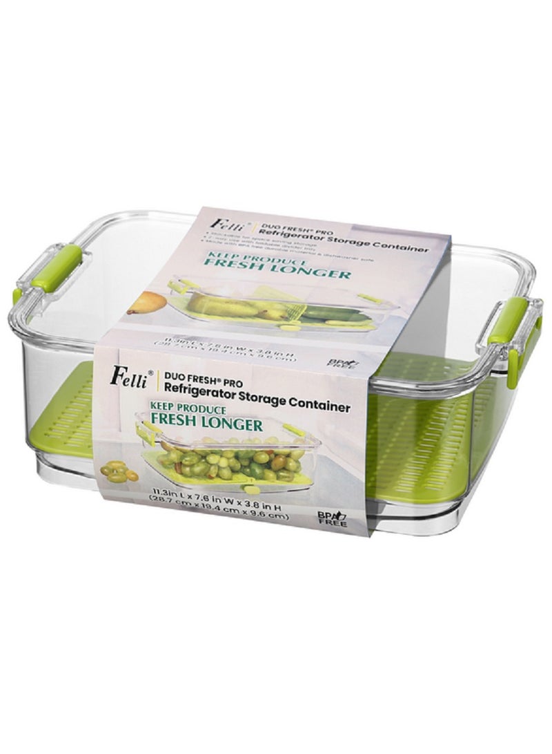 Felli Duo Fresh Pro BPA-Free Refrigerator Storage Container Clear and Green 2.7 Liter NVBG11AS-041D0