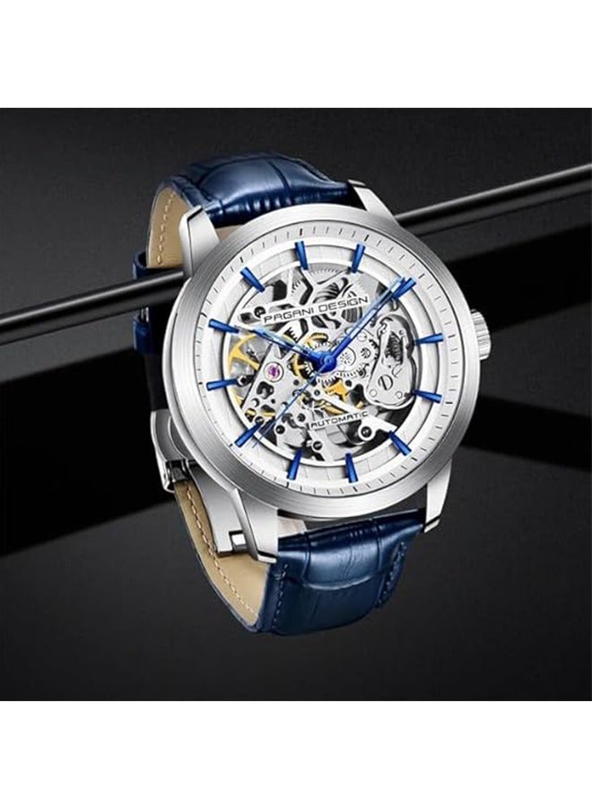 باغاني ديزاين 1638 ساعة رجالي 43 مللي متر الهيكل العظمي الرجال التلقائي الياقوت الزجاج مرآة علبة من الفولاذ المقاوم للصدأ حزام من الجلد الساعات الرياضية الفاخرة - Image 3