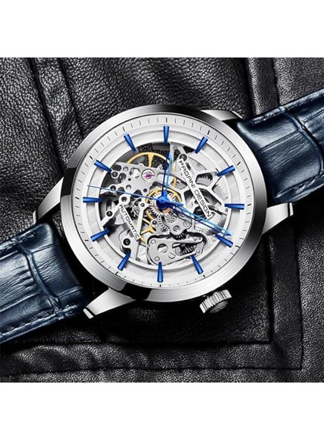 باغاني ديزاين 1638 ساعة رجالي 43 مللي متر الهيكل العظمي الرجال التلقائي الياقوت الزجاج مرآة علبة من الفولاذ المقاوم للصدأ حزام من الجلد الساعات الرياضية الفاخرة - Image 4