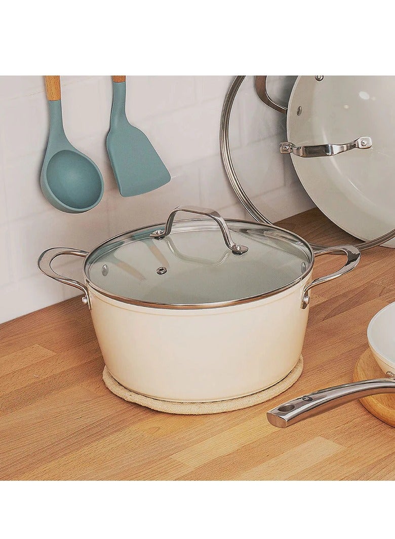 Cosmic Cosmo Non-Stick Casserole: Glass Lid & Ceramic Coating with Effortless Cooking - Cream  - Image 2