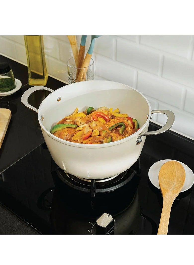 Cosmic Cosmo Non-Stick Casserole: Glass Lid & Ceramic Coating with Effortless Cooking - Cream  - Image 4