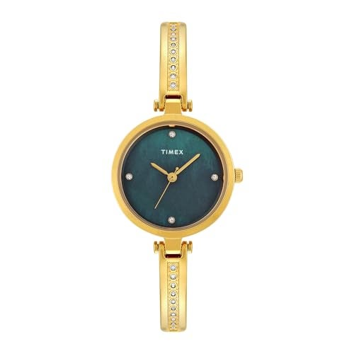 TIMEX Analog Watch for Women with Mother of Pearl Green Round Dial & Gold Brass Bracelet Band Water Resistant Women's Wrist Watches - TWEL200SMU03 - Image 1