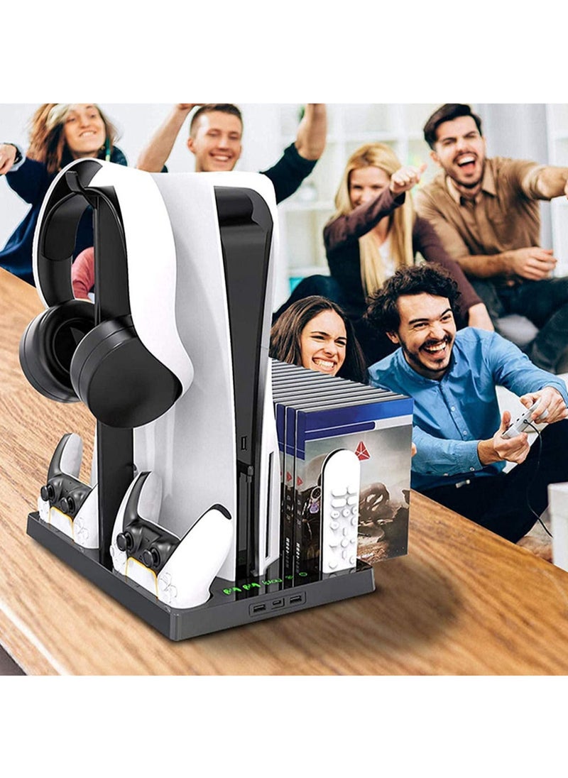 MissTiara - PS5 Touch Screen Vertical Cooling Stand for PS5 Digital Edition/Ultra HD Console Charging Station Dock with PS5 Headset Holder and 15 Game Slots - Image 1