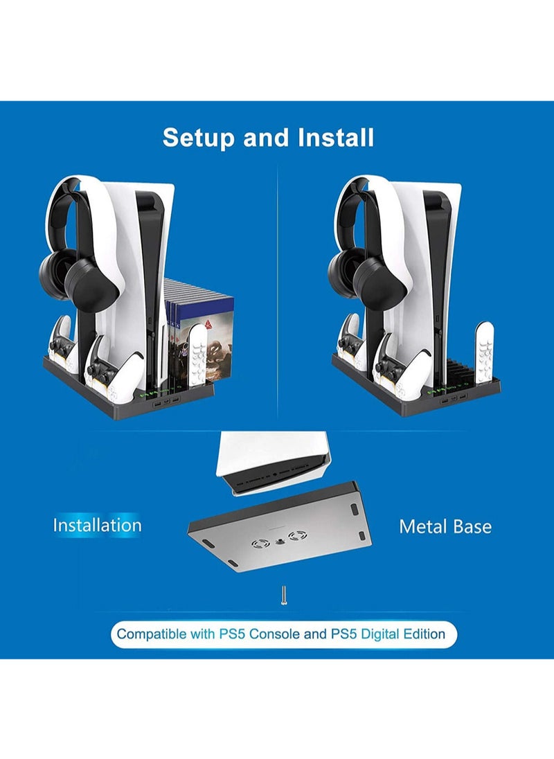 MissTiara - PS5 Touch Screen Vertical Cooling Stand for PS5 Digital Edition/Ultra HD Console Charging Station Dock with PS5 Headset Holder and 15 Game Slots - Image 1