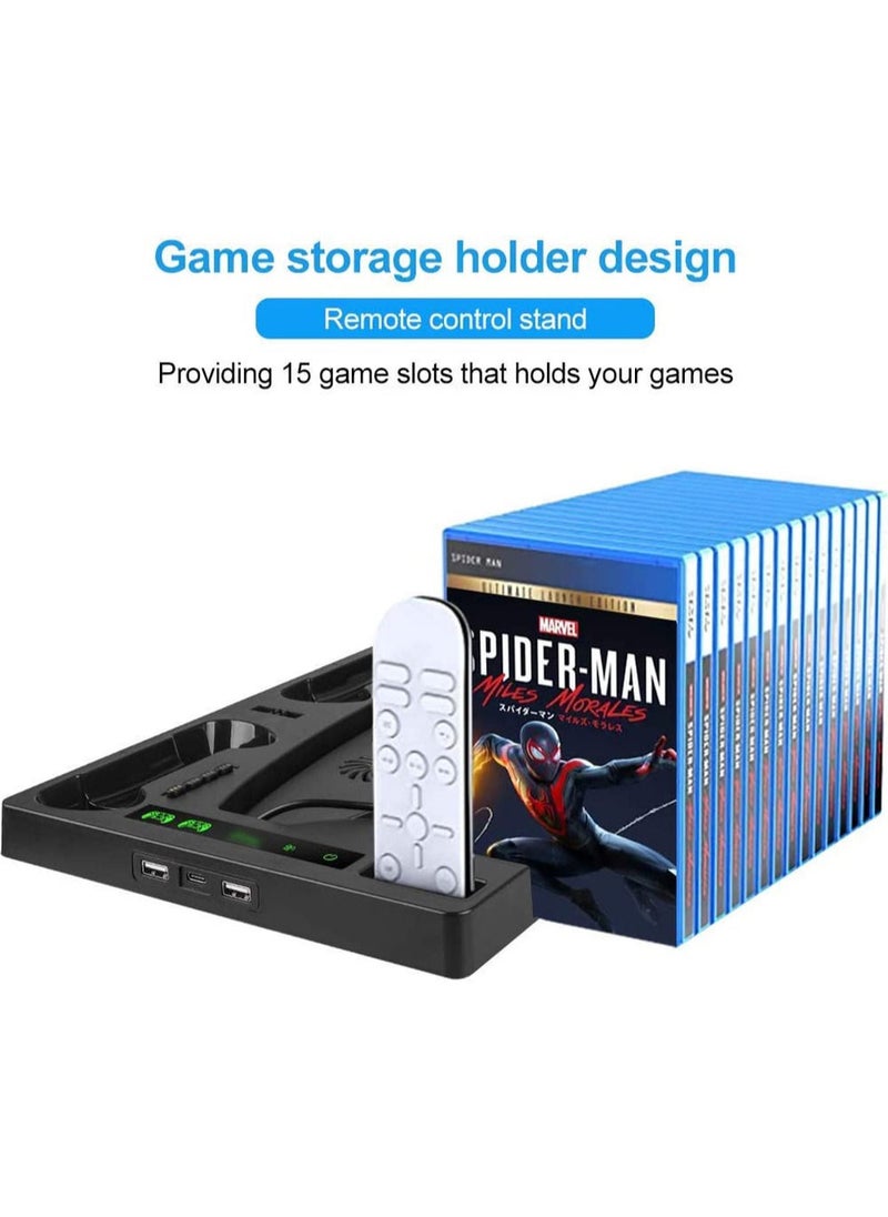 MissTiara - PS5 Touch Screen Vertical Cooling Stand for PS5 Digital Edition/Ultra HD Console Charging Station Dock with PS5 Headset Holder and 15 Game Slots - Image 1