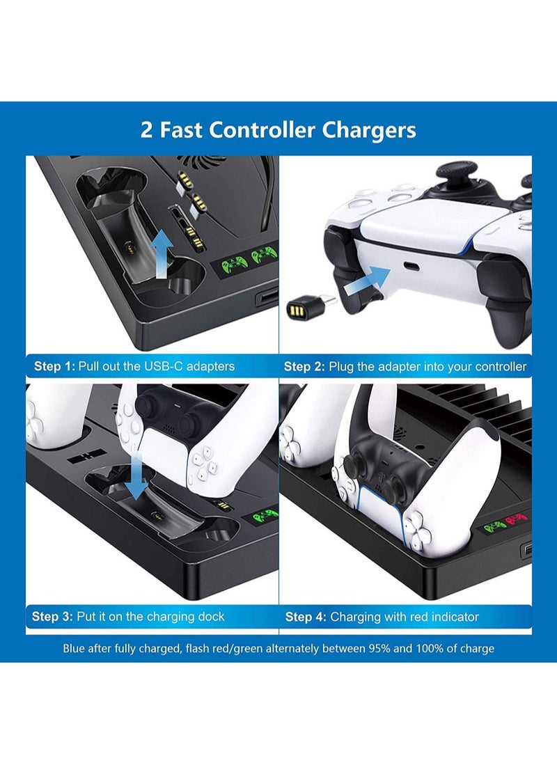 MissTiara - PS5 Touch Screen Vertical Cooling Stand for PS5 Digital Edition/Ultra HD Console Charging Station Dock with PS5 Headset Holder and 15 Game Slots - Image 1