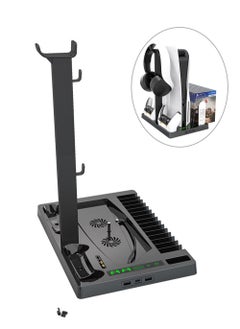 PS5 Touch Screen Vertical Cooling Stand for PS5 Digital Edition/Ultra HD Console Charging Station Dock with PS5 Headset Holder and 15 Game Slots
