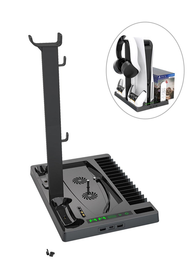 MissTiara - PS5 Touch Screen Vertical Cooling Stand for PS5 Digital Edition/Ultra HD Console Charging Station Dock with PS5 Headset Holder and 15 Game Slots - Image 1