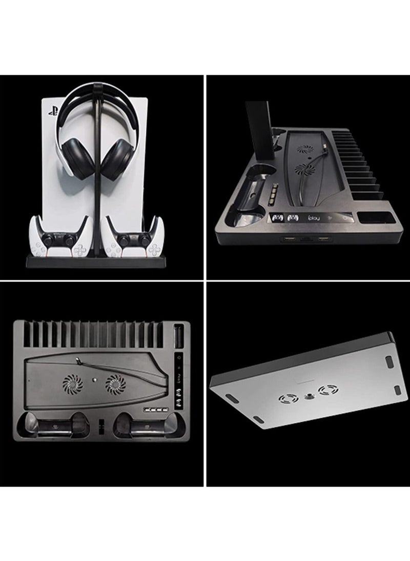 MissTiara - PS5 Touch Screen Vertical Cooling Stand for PS5 Digital Edition/Ultra HD Console Charging Station Dock with PS5 Headset Holder and 15 Game Slots - Image 1