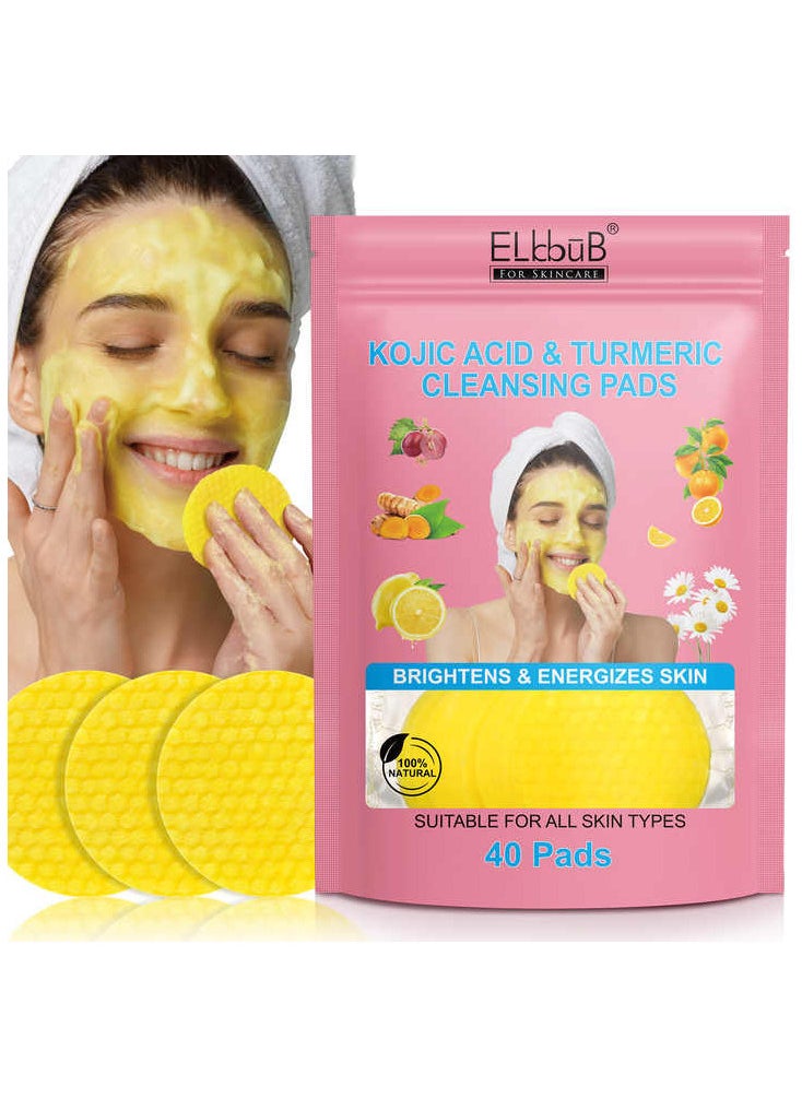 ELBBUB Turmeric Cleansing Pads (40 pcs) For Dark Spots, Kojic Acid And Turmeric Cleansing Pads Helps Balance Skin Oil And Water, Fade Spots, Remove Excess Keratin From The Body'S Skin  - Image 1