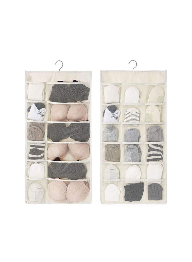 Closet Hanging Organizer with Mesh Pockets &Rotating Metal Hanger,Dual Sided Wall ShelfWardrobe Storage Bags,Oxford cloth Space SaverBag for Bra Underwear Underpants Socks (white) - Image 1