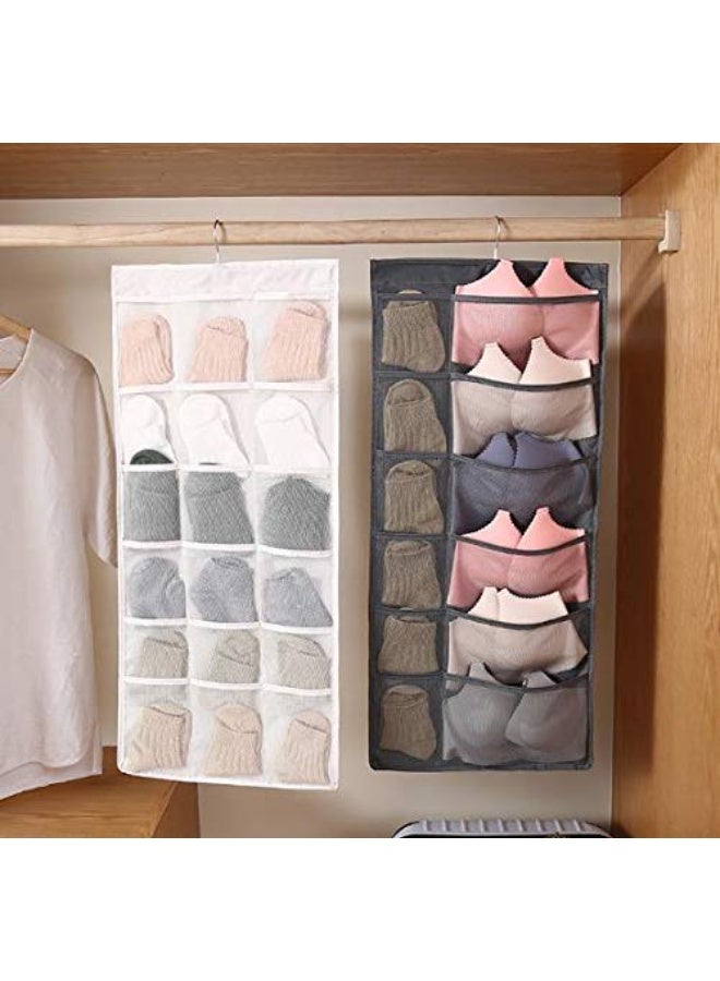 Closet Hanging Organizer with Mesh Pockets &Rotating Metal Hanger,Dual Sided Wall ShelfWardrobe Storage Bags,Oxford cloth Space SaverBag for Bra Underwear Underpants Socks (white) - Image 2