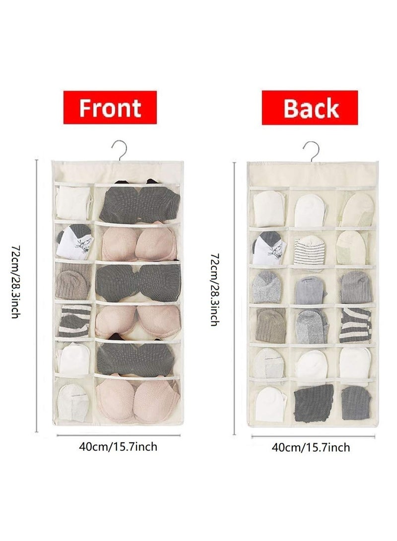 Closet Hanging Organizer with Mesh Pockets &Rotating Metal Hanger,Dual Sided Wall ShelfWardrobe Storage Bags,Oxford cloth Space SaverBag for Bra Underwear Underpants Socks (white) - Image 3