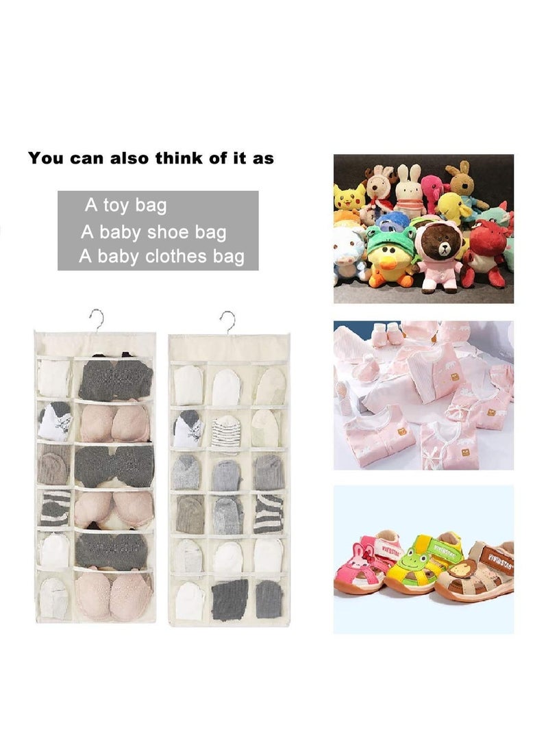 Closet Hanging Organizer with Mesh Pockets &Rotating Metal Hanger,Dual Sided Wall ShelfWardrobe Storage Bags,Oxford cloth Space SaverBag for Bra Underwear Underpants Socks (white) - Image 4