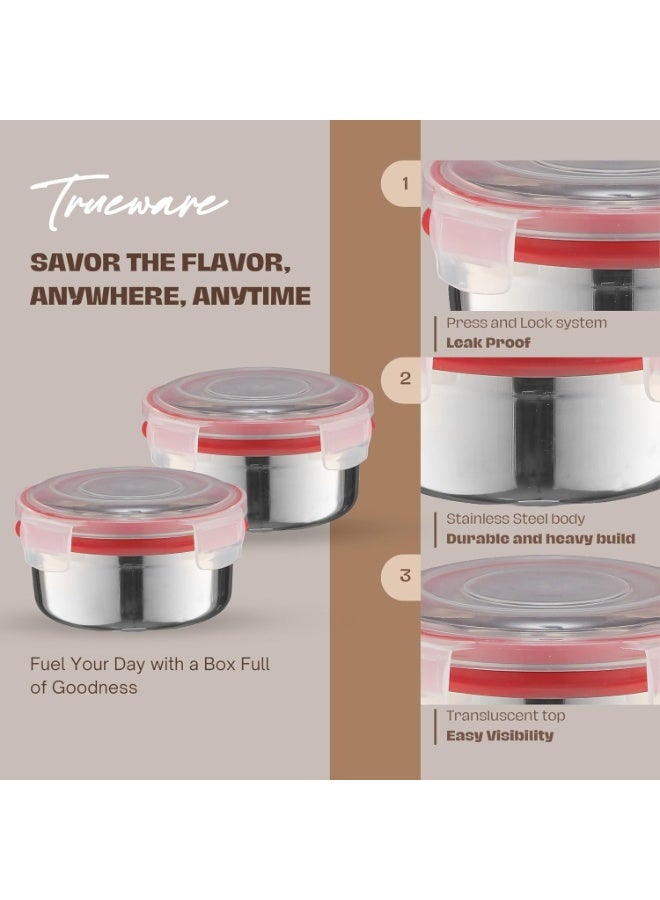 Trueware Clip N Close Smart Lock Stainless Steel Lunch Box | Durable, Airtight, BPA Free, 100% Food Grade | Versatile | for Office, for Men and Women | 350 ml Each | Set of 4 - Image 4
