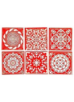 Shiv Kripa Blue Pottery Shiv Kripa Blue Pottery Home Decorative Tabletop Interior Exterior Flooring Wall Kitchen Washroom Tile Mural Panel Luxury Tiles 4 4 inch Pack of 6 Tiles Red White 