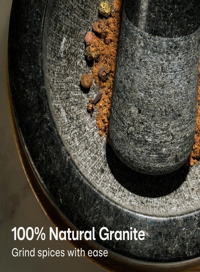 Praknu Mortar and Pestle Set Large 2 Cup - Heavy-Duty Stone Grinder for Spices & Herbs - Durable Granite Molcajete - Guacamole Bowl with Non-Slip Wooden Base - Effortless Grinding & Easy to Clean - Image 3