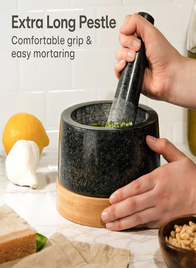 Praknu Mortar and Pestle Set Large 2 Cup - Heavy-Duty Stone Grinder for Spices & Herbs - Durable Granite Molcajete - Guacamole Bowl with Non-Slip Wooden Base - Effortless Grinding & Easy to Clean - Image 5