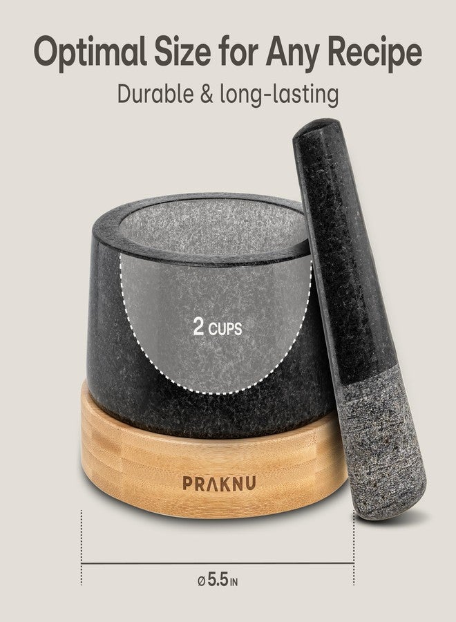 Praknu Mortar and Pestle Set Large 2 Cup - Heavy-Duty Stone Grinder for Spices & Herbs - Durable Granite Molcajete - Guacamole Bowl with Non-Slip Wooden Base - Effortless Grinding & Easy to Clean - Image 4