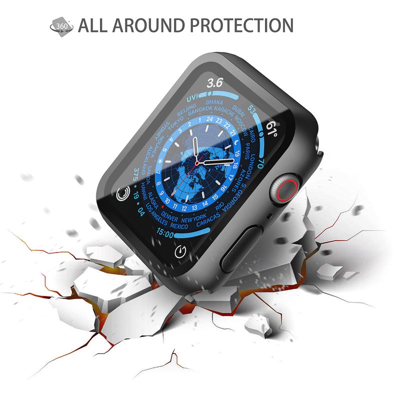 Misxi 2 Pack Hard PC Case with Tempered Glass Screen Protector Compatible with Apple Watch Series 9 (2023) Series 8 Series 7 41mm, Ultra-Thin Scratch Resistant Cover for iWatch S9/S8/S7, Black - Image 4