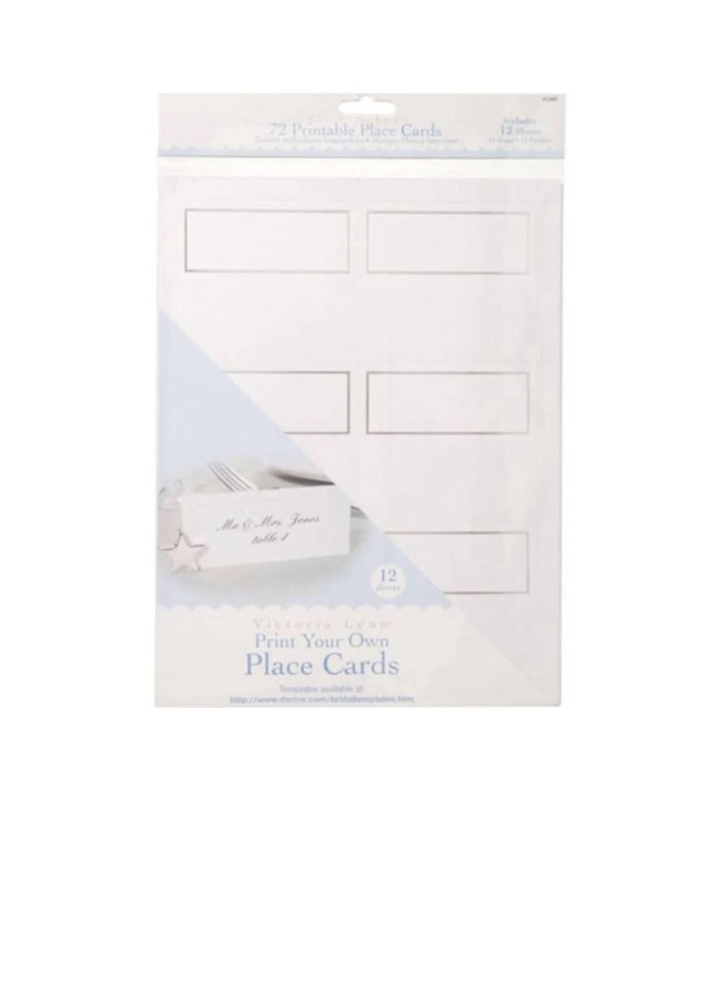 بطاقات مكان بيضاء مع حافة فضية 72 قطع - Image 1