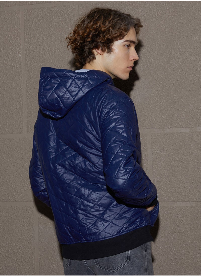 كامبوس سوترا Men's Indigo Blue Rhombus-Quilted Bomber Jacket  - Image 5