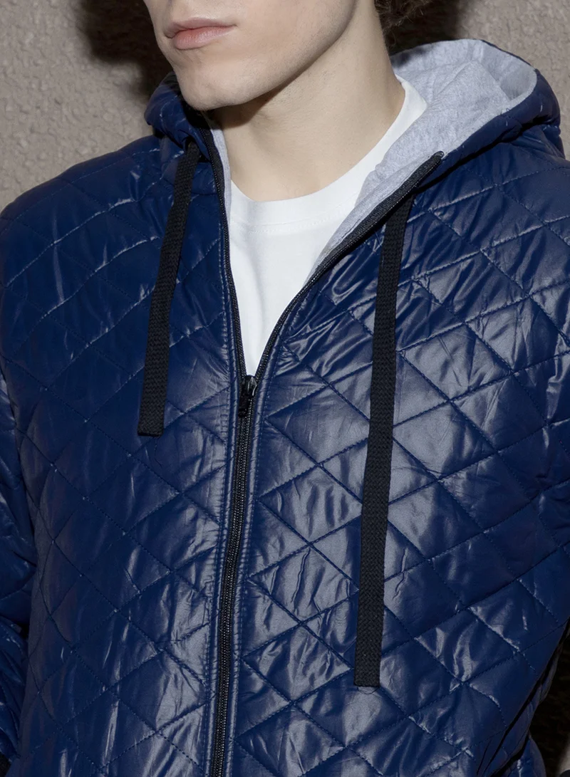 كامبوس سوترا Men's Indigo Blue Rhombus-Quilted Bomber Jacket