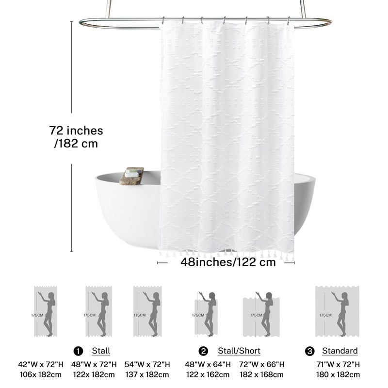 Siiluminisoy Stall Boho White Woven Fabric Shower Curtain with Tassels 48 x 72 Modern Farmhouse Minimalist Tufted Chevron Striped Shabby Chic Textured  Water Resistant Curtain for Bathroom  Hotel Decor - Image 4