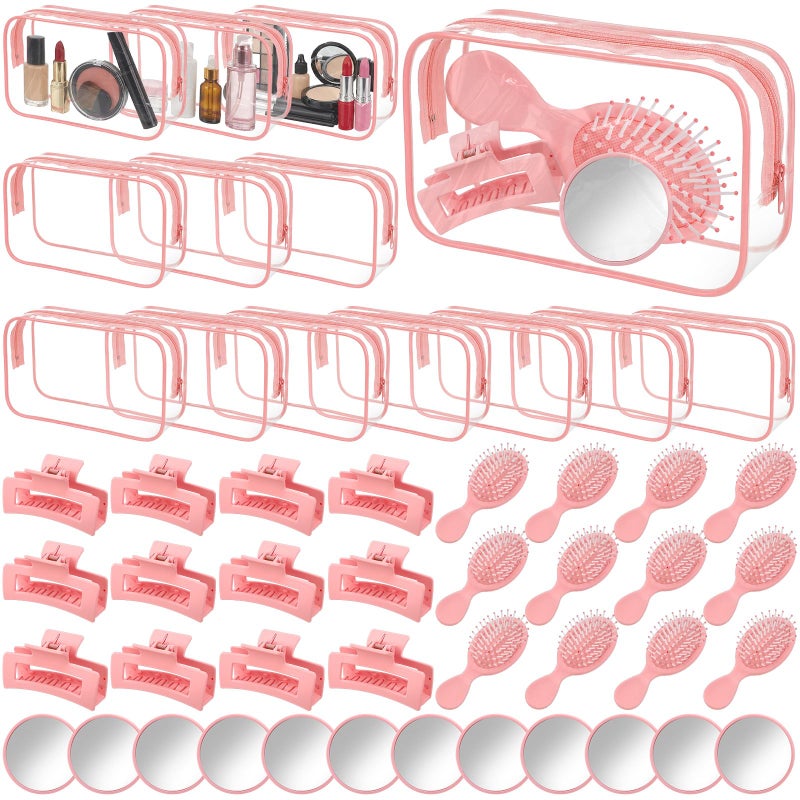 Abbylike 48 Pcs Spa Party Favors Bulk for Women Girls Pink Beauty Self Care Gift Set with Makeup Bag Mirror Hair Brush and Clips Bridal Shower Birthday Party Favors Supplies Beauty Stocking Stuffers - Image 2