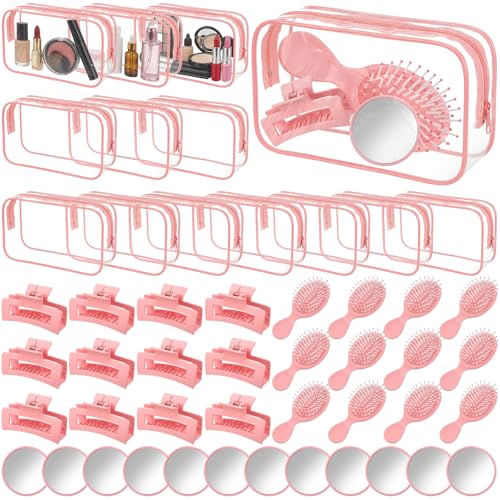 Abbylike 48 Pcs Spa Party Favors Bulk for Women Girls Pink Beauty Self Care Gift Set with Makeup Bag Mirror Hair Brush and Clips Bridal Shower Birthday Party Favors Supplies Beauty Stocking Stuffers - Image 1
