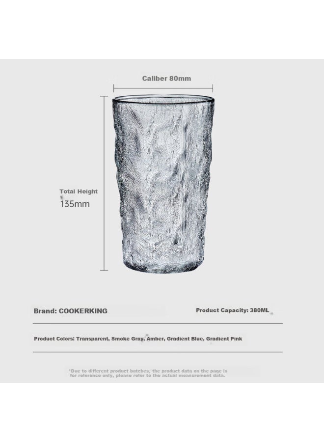 Cooker King Glacier Pattern Glass Cup Set Of 2, 380Ml Fashionable Trendy Style Juice Cup Wine Glass Transparent Color - Image 2