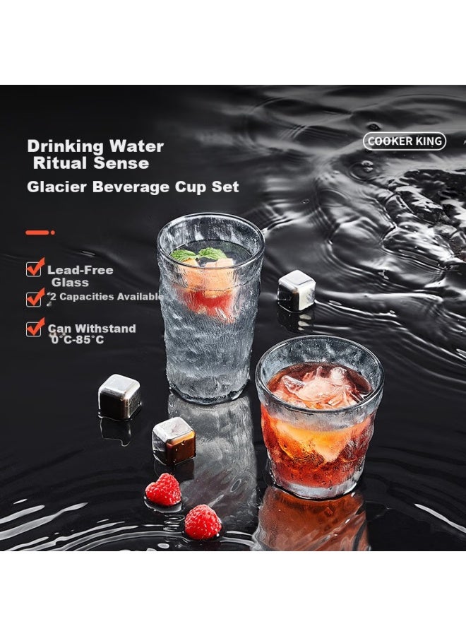 Cooker King Glacier Pattern Glass Cup Set Of 2, 380Ml Fashionable Trendy Style Juice Cup Wine Glass Transparent Color - Image 1