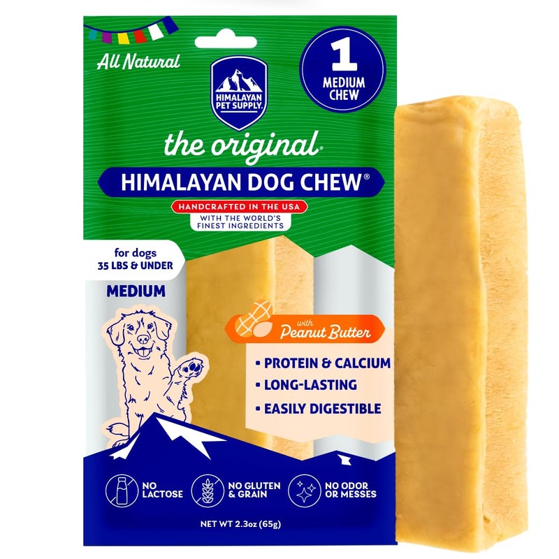 Himalayan Dog Chew Original Yak Cheese Chew, Peanut Butter, 1 Medium Stick, 2.3 oz, Gluten Free, Healthy Treats, Grain & Lactose Free 100% Natural, Long Lasting, for Dogs Under 35 lbs - Image 1