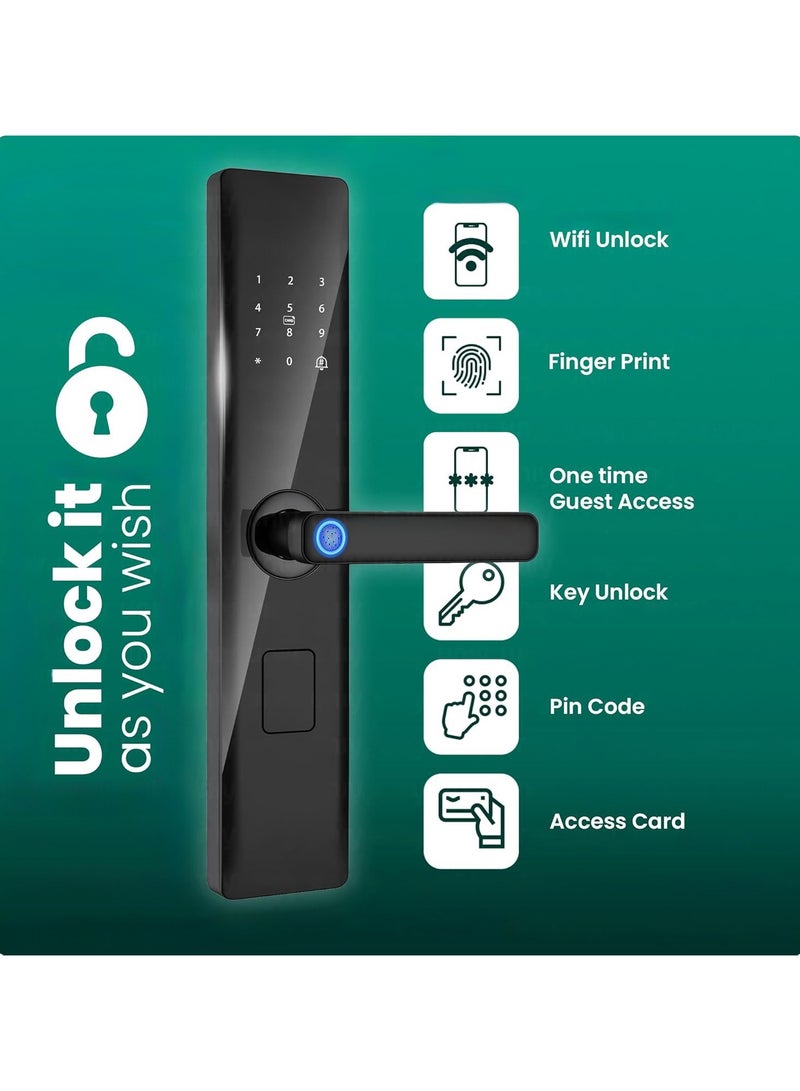 YASUCISS Smart Door Lock for Front Door,Bluetooth and WiFi 2in1 Smart Lock with Reversible Handle,Fingerprint, Password, Key, APP Remote Control,GCC Version with 6068Mortise - Image 2