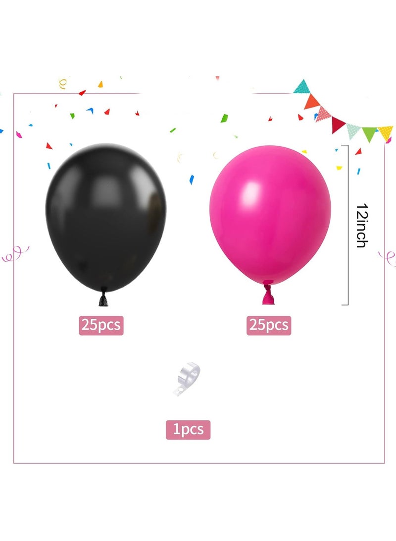 Home zone 50PCS Hot Pink Black Balloon Arch Kit Latex Balloons For Birthday Decoration Wedding Baby Shower Engagement DIY Hula Hoop Balloons Arch Decoration Party Supplies - Image 2