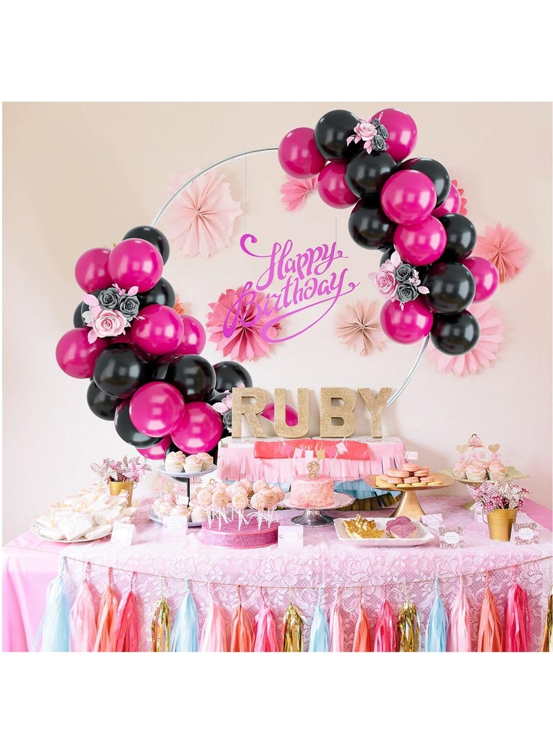 Home zone 50PCS Hot Pink Black Balloon Arch Kit Latex Balloons For Birthday Decoration Wedding Baby Shower Engagement DIY Hula Hoop Balloons Arch Decoration Party Supplies - Image 3