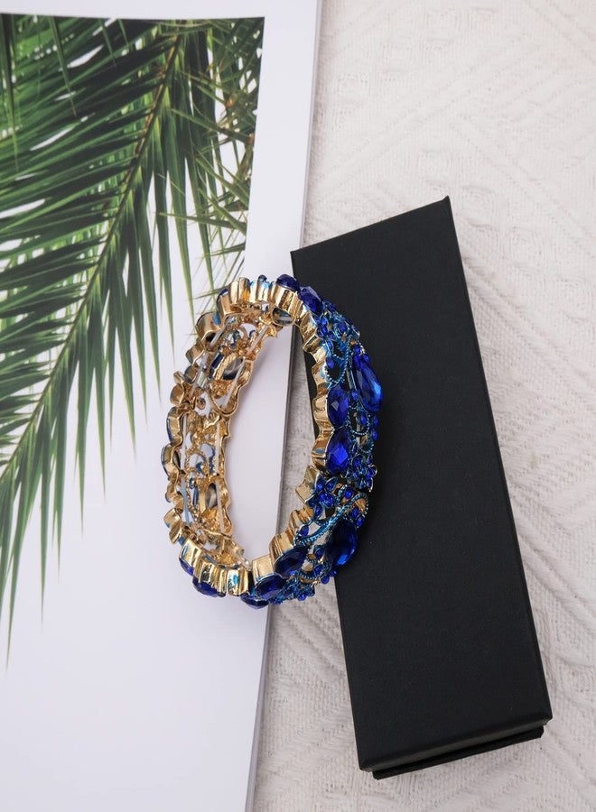 CSY Elegant Stretch Bangles Art Deco Statement Cuff Bangle Elastic Wide Bracelet Wedding Party Prom Jewelry for Women (royal blue-gold tone) - Image 5