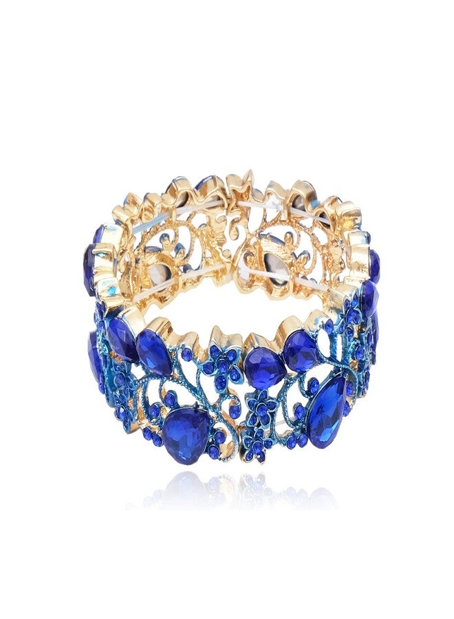 CSY Elegant Stretch Bangles Art Deco Statement Cuff Bangle Elastic Wide Bracelet Wedding Party Prom Jewelry for Women (royal blue-gold tone) - Image 1