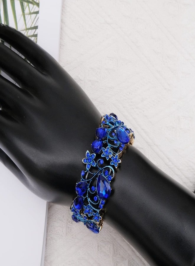CSY Elegant Stretch Bangles Art Deco Statement Cuff Bangle Elastic Wide Bracelet Wedding Party Prom Jewelry for Women (royal blue-gold tone) - Image 3