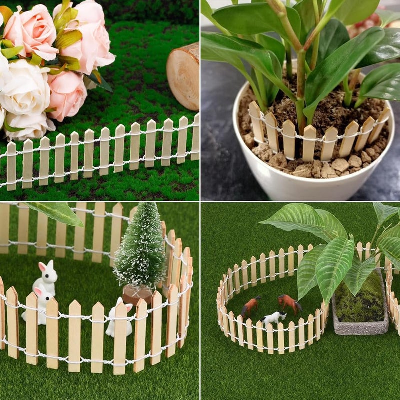 Goodern Miniature Wooden Fence,2 Pack 90*5CM Small Picket Fence Decorative Garden Fence Miniature Wood Picket Fence Mini Ornament for DIY Fairy Garden Micro Landscape Dollhouse Flower Pot Decor-Beige - Image 3