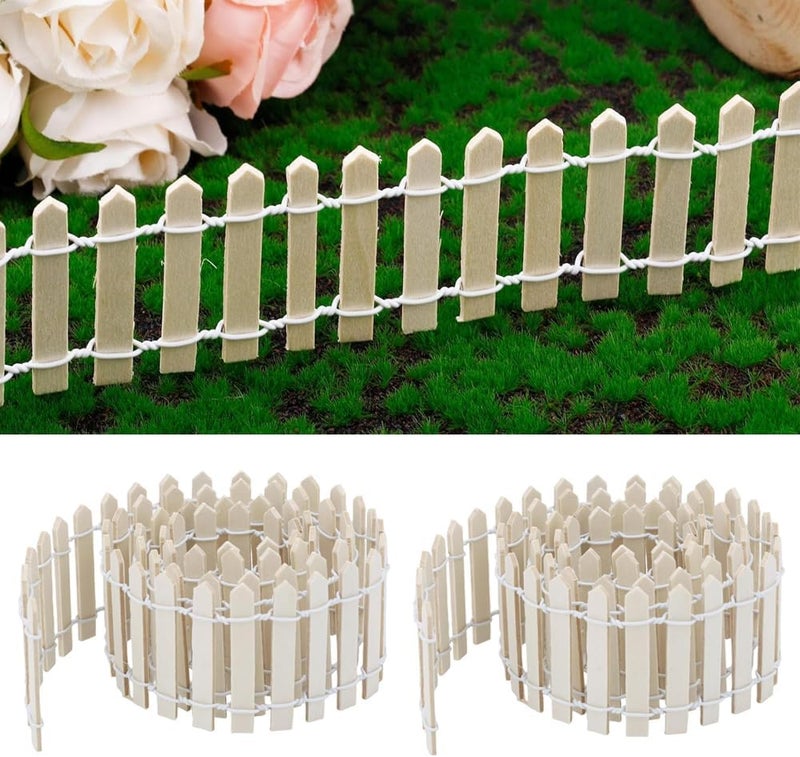 Goodern Miniature Wooden Fence,2 Pack 90*5CM Small Picket Fence Decorative Garden Fence Miniature Wood Picket Fence Mini Ornament for DIY Fairy Garden Micro Landscape Dollhouse Flower Pot Decor-Beige - Image 1